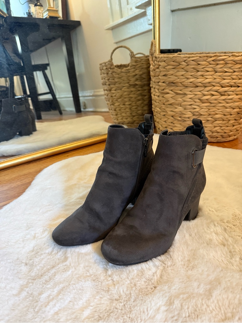 Easy Spirit Dark Gray Suede Ankle Booties with Block Heel - Picture 2 of 9